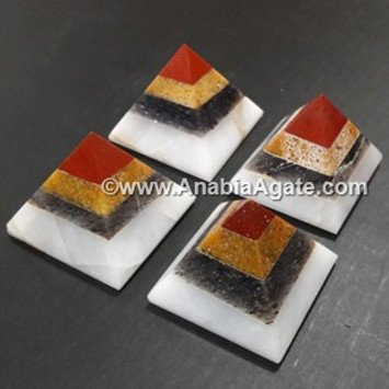 Red Jasper, Golden Quartz, Grey Agate & White Quartz Bonded Baby Pyramid