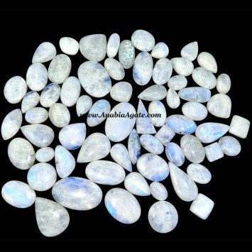 Mix Shaped White Rainbow Moonstone Flashy Cabochons - Unique Gemstone Collection