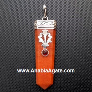 Red Aventurine Flat Stick Pendant with Garnet | Handcrafted Gemstone Jewelry