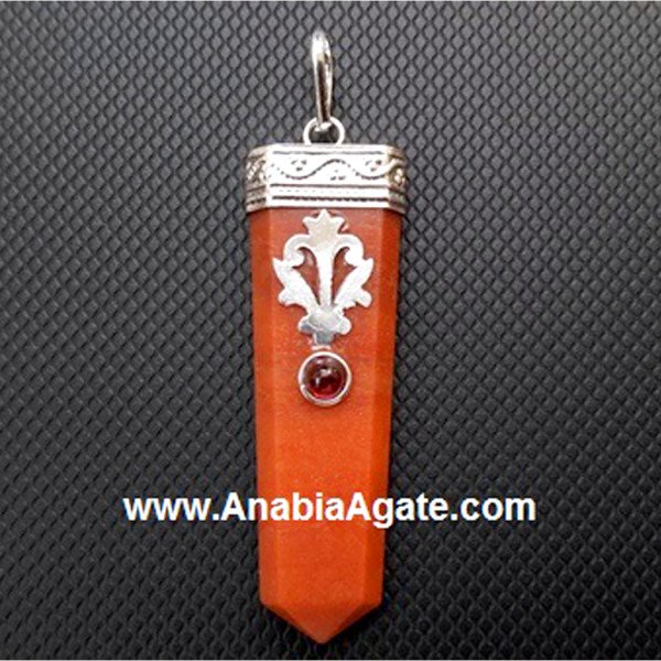 Red Aventurine Flat Stick Pendant with Garnet | Handcrafted Gemstone Jewelry