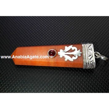 Red Aventurine Flat Stick Pendant with Garnet | Handcrafted Gemstone Jewelry