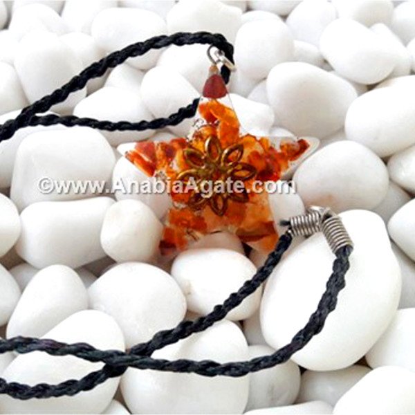 Red Carnelian Star Shape Orgone Pendant - Positive Energy Crystal Necklace