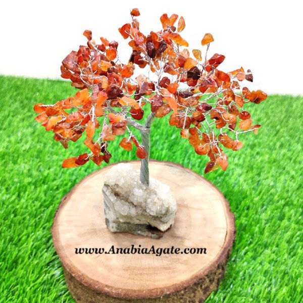 Red Carnelian Tree with Natural Moss Agate Base | Unique Home Decor