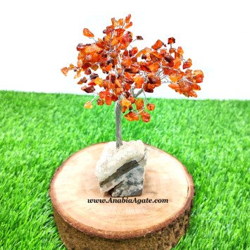Red Carnelian Tree with Natural Moss Agate Base | Unique Home Decor