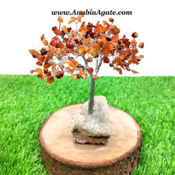 Red Carnelian Tree with Natural Moss Agate Base | Unique Home Decor