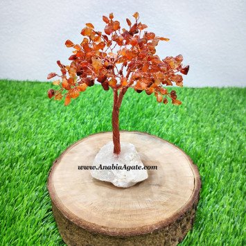 Red Carnelian Tree with Natural Rose Quartz Base - Healing Crystal Decor
