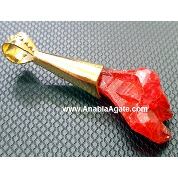 Red Color Dyed Raw Pendant - Handcrafted Stone Jewelry