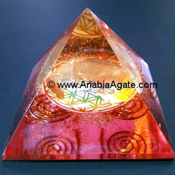 Red Color Orgone Pyramid with Flower of Life Symbol | Healing Energy Pyramid