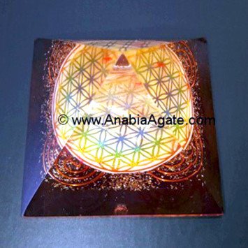Red Color Orgone Pyramid with Flower of Life Symbol | Healing Energy Pyramid