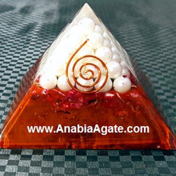 Red Color Orgone Pyramid with Pearls - Enhance Your Space with Positive Energy