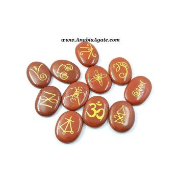 Red Jasper Karuna Reiki 11 Pcs Engraved Oval Set - Healing Crystals Collection