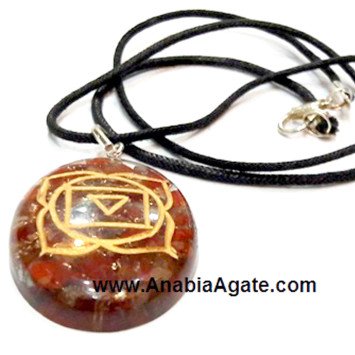 Red Jasper Muladhara Chakra Engraved Orgone Oval Pendant With Cord