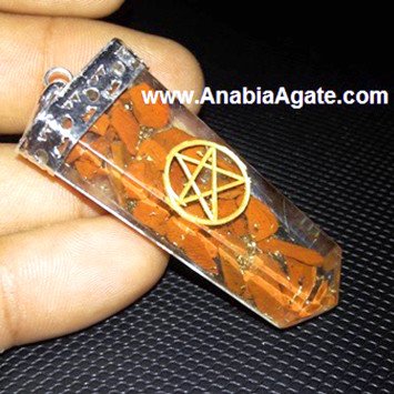 Red Jasper Orgone Flat Stick Pendant with Engraved Star | Energy Healing Necklace