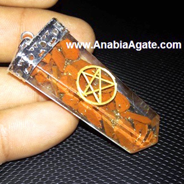 Red Jasper Orgone Flat Stick Pendant with Engraved Star | Energy Healing Necklace