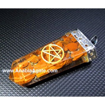 Red Jasper Orgone Flat Stick Pendant with Engraved Star | Energy Healing Necklace