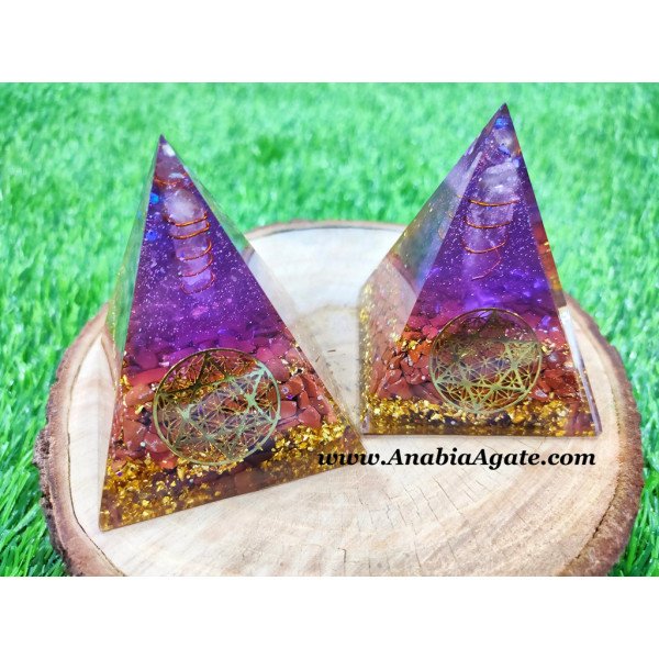 Red Jasper Orgone Pyramid With David Star & Flower Of life Symbol