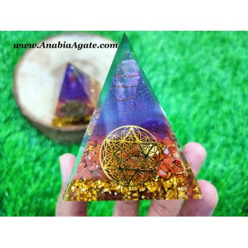 Red Jasper Orgone Pyramid With David Star & Flower Of life Symbol