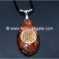 Red Jasper Orgone Water Drop Pendant With Flower Of Life Symbol And Cord