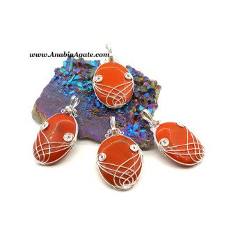 Red Jasper Oval Shape Wire Wrapped Pendants | Unique Handcrafted Jewelry