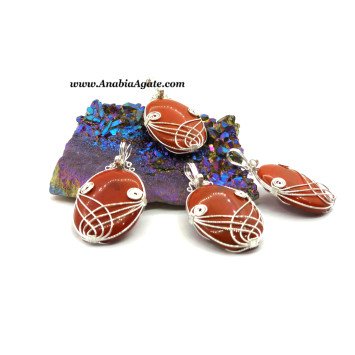 Red Jasper Oval Shape Wire Wrapped Pendants | Unique Handcrafted Jewelry
