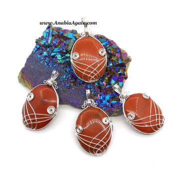 Red Jasper Oval Shape Wire Wrapped Pendants | Unique Handcrafted Jewelry