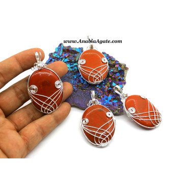 Red Jasper Oval Shape Wire Wrapped Pendants | Unique Handcrafted Jewelry