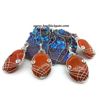 Red Jasper Oval Shape Wire Wrapped Pendant with Chain - Handmade Gemstone Jewelry