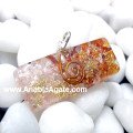 Rose Quartz And Orange Aventurine Rectangle Orgone Pendant