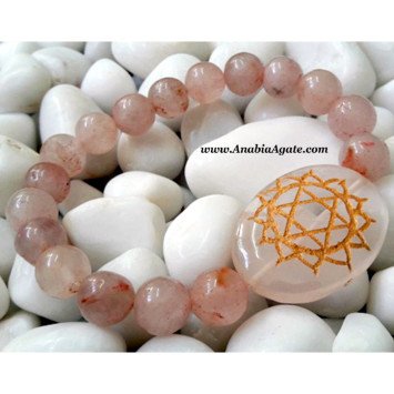 Rose Quartz Anahata Chakra Engraved Bracelet - Balance Your Heart Chakra
