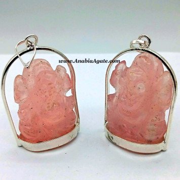 Rose Quartz Carved Ganesha Pendant - Handcrafted Spiritual Jewelry