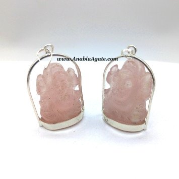 Rose Quartz Carved Ganesha Pendant - Handcrafted Spiritual Jewelry