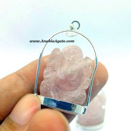 Rose Quartz Carved Ganesha Pendant - Handcrafted Spiritual Jewelry