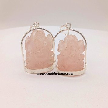 Rose Quartz Carved Ganesha Pendant - Handcrafted Spiritual Jewelry