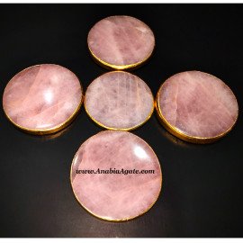 Slim Rose Quartz Coaster for Drinks with Golden Edge - Elegant and Stylish Coasters