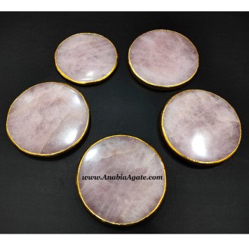 Rose Quartz Coaster with Golden Plated Edge - Elegant Home Decor