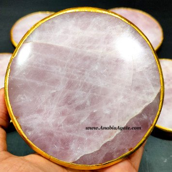 Rose Quartz Coaster with Golden Plated Edge - Elegant Home Decor