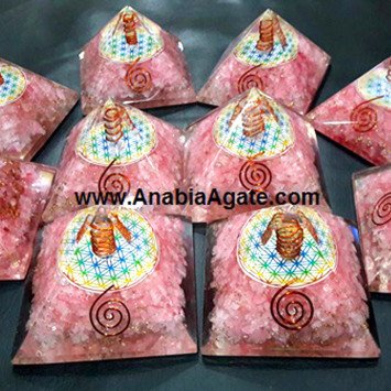 Rose Quartz Orgone Flower Of Life Pyramid - Bulk Supply