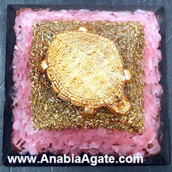 Rose Quartz Orgone Golden Tortoise Pyramid | Energize Your Space