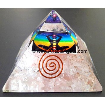 Rose Quartz Orgone Pyramid with Chakra Symbols | Healing Energy