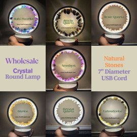 Natural Crystal Round Lamps - 7" Diameter, USB Cord - Wholesale