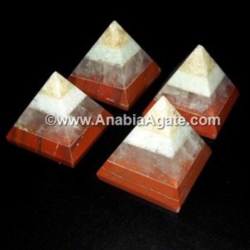 Sunstone, Snow Quartz, Crystal Quartz & Red Jasper Bonded Baby Pyramid