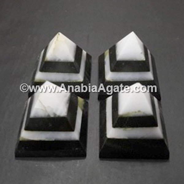 Snow Quartz & Black Agate Bonded Baby Pyramid
