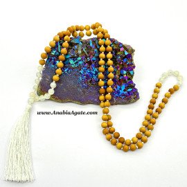 Sandalwood & White Moonstone Beads Japa Mala - Meditation