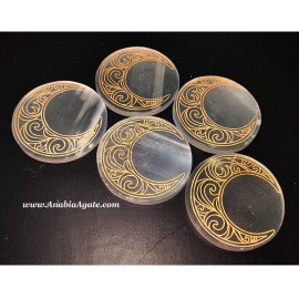 Selenite Charging Plate Etched with Crescent Moon Design Highest Quality Selenite Type 2