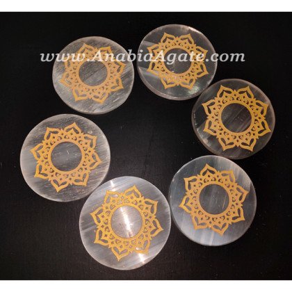 Selenite Laser Engraved Charging Plate - Natural Crystal Energy Plate
