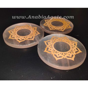 Selenite Laser Engraved Charging Plate - Natural Crystal Energy Plate