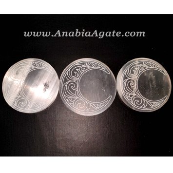 Selenite Charging Plate Etched With Crescent Moon Design Highest Quality Selenite Type 1