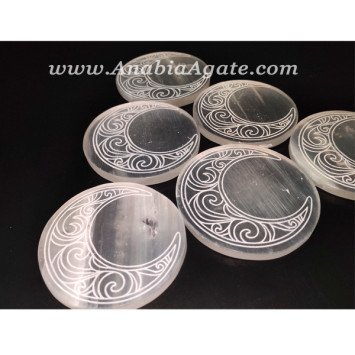 Selenite Charging Plate Etched With Crescent Moon Design Highest Quality Selenite Type 1