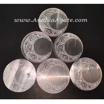 Selenite Charging Plate Etched With Crescent Moon Design Highest Quality Selenite Type 1