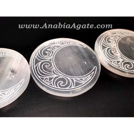 Selenite Charging Plate Etched With Crescent Moon Design Highest Quality Selenite Type 1